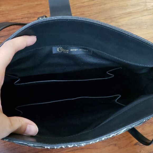 Celina Paris Olive Green Serpent Skin Leather Shoulder Purse Gold Hardware - Picture 4 of 8